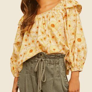 Free People Miss Daisy Ruffle Print Top XL